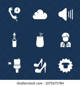 Premium set with fill icons. Such as headset, medicine, musical, lab, toilet, phone, cloud, audio, tooth, dental, percussion, fashion, medical, support, wc, clothing, beauty, web, up, restroom, sign