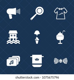 Premium set with fill icons. Such as food, voice, megaphone, boat, dessert, clothing, dinner, pan, message, machine, bow, fashion, cook, communication, cute, audio, clothes, kitchenware, speaker, soft