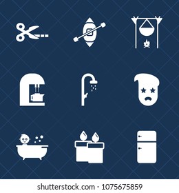 Premium set with fill icons. Such as decoration, black, bath, smoke, shower, espresso, cut, boat, household, wax, fire, child, campfire, paper, graphic, hot, ship, camp, tool, caffeine, evening, kid