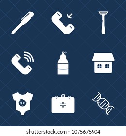 Premium set with fill icons. Such as emergency, clothing, house, health, small, medicine, office, residential, object, cute, phone, equipment, newborn, call, home, clothes, kid, paint, tool, school