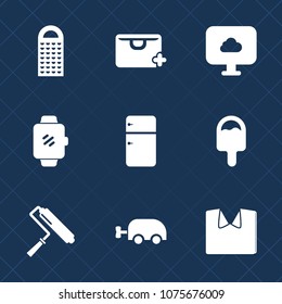 Premium set with fill icons. Such as commerce, baby, kitchen, paint, internet, cloud, grate, screen, sale, fridge, technology, bag, sign, wireless, add, cooking, shop, watch, clothing, shirt, gadget