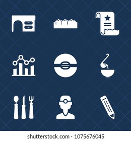 Premium set with fill icons. Such as paper, document, fresh, meal, ripe, dental, organic, top, white, notebook, kitchen, fork, fruit, chart, space, nature, soup, business, pen, finance, dentistry, box