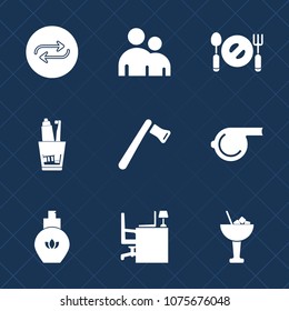 Premium set with fill icons. Such as sport, glass, toothpaste, axe, aroma, professional, people, fork, desk, health, equipment, spoon, alcohol, fashion, knife, body, concept, white, business, bar, man