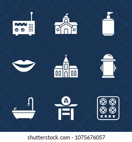 Premium set with fill icons. Such as oven, technology, lips, sign, drum, department, house, music, architecture, water, girl, female, culture, teeth, taiko, japan, religion, soap, city, church, fire