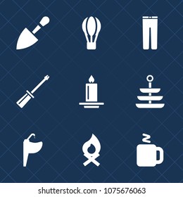 Premium set with fill icons. Such as decoration, drink, bathroom, plate, casual, flight, pants, travel, hot, food, fly, drill, construction, men, tool, water, fireplace, faucet, parachute, hardware