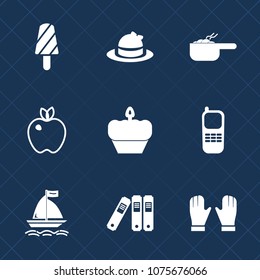 Premium set with fill icons. Such as office, dinner, wind, phone, cake, sport, stick, board, cap, glove, telephone, communication, style, ice, popsicle, fruit, summer, lunch, pot, organic, object, hat