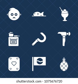 Premium set with fill icons. Such as seafood, sweet, fresh, sickle, exotic, play, modern, sad, japanese, baby, cooking, fruit, food, restaurant, child, kitchen, harvest, farming, pizza, tropical, saw