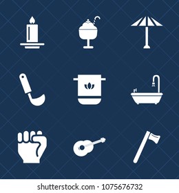 Premium set with fill icons. Such as cooking, white, celebration, spanner, cloth, bathroom, hammer, guitar, cream, flame, tool, soft, japanese, candlelight, light, strawberry, musical, sign, wax, soup