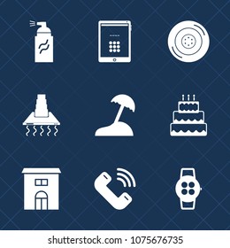 Premium set with fill icons. Such as house, call, wallpaper, grunge, pc, real, tablet, auto, pie, abstract, smart, gadget, cooking, art, computer, watch, palm, hood, estate, building, button, screen
