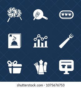 Premium set with fill icons. Such as fork, pot, holiday, food, dentistry, chart, lolly, game, cart, candy, business, water, sweet, graph, sale, blue, dentist, celebration, stick, chess, piece, spoon