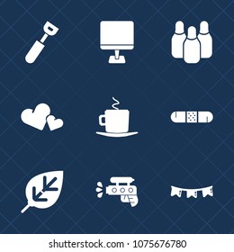Premium set with fill icons. Such as coffee, sport, spoon, cooking, internet, monitor, computer, drink, holiday, pistol, technology, plant, cup, screen, restaurant, heart, tree, romance, love, pc, gun