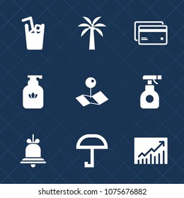 Premium set with fill icons. Such as map, debit, banking, drink, plastic, umbrella, hygiene, equipment, water, pointer, sprayer, clean, notification, cup, alert, credit, liquid, glass, spray, location