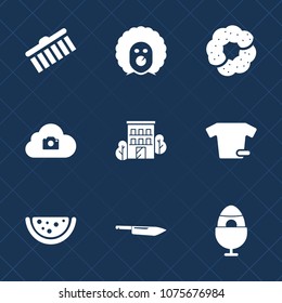 Premium set with fill icons. Such as character, estate, funny, makeup, cloud, holiday, knife, creative, shape, paint, shirt, scary, photo, real, doughnut, cookie, decoration, clothing, circus, fashion