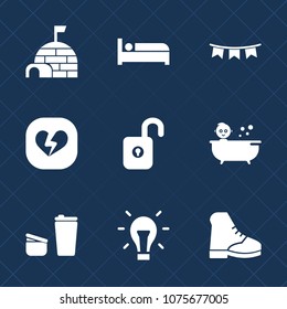 Premium set with fill icons. Such as love, coffee, holiday, baby, security, bath, boot, house, drink, party, sugar, protection, nature, shelter, background, room, electricity, flag, decoration, hotel