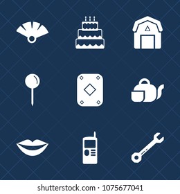 Premium set with fill icons. Such as map, sensu, food, poker, paper, japanese, sweet, mobile, pastry, cell, female, game, pin, telephone, natural, drink, beauty, wrench, sugar, play, bakery, teeth