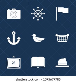 Premium Set With Fill Icons. Such As Television, Navigation, Animal, Ship, Bird, White, Anchor, Nautical, Helm, Camera, Basket, Tv, Room, Textbook, Store, Sign, Picture, Photographer, Education, Style