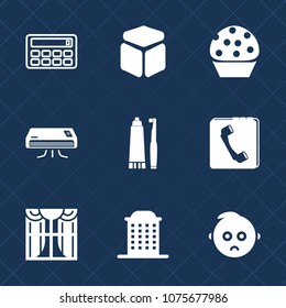 Premium set with fill icons. Such as architecture, child, internet, element, home, square, phone, cold, button, cute, conditioning, calculator, food, cookie, sweet, city, business, doughnut, baby, kid