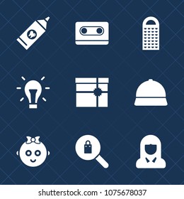 Premium set with fill icons. Such as child, cooking, lady, grater, health, cheese, music, electricity, clothing, vintage, childhood, hygiene, bulb, kitchen, dental, audio, energy, box, cute, sound