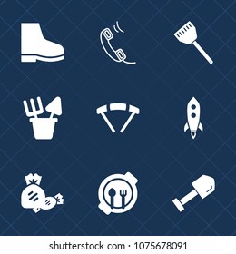 Premium set with fill icons. Such as sign, tool, mobile, white, background, beach, parachute, parachuting, launch, knife, silhouette, footwear, telephone, sand, sky, construction, phone, chef, child