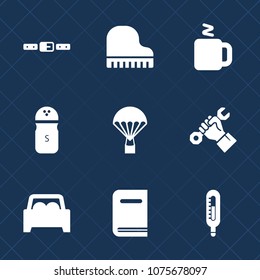 Premium set with fill icons. Such as drink, salt, car, instrument, food, industry, foreman, kitchen, book, ingredient, espresso, spice, white, fasten, education, construction, builder, music, helmet