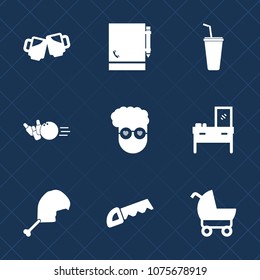 Premium set with fill icons. Such as paper, drink, office, glass, mug, home, stroller, style, fun, beer, bowling, ball, water, graphic, meat, fashion, notebook, cold, bar, pram, hipster, sport, bird