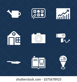 Premium set with fill icons. Such as location, map, plant, trend, garden, technology, meal, lunch, can, concept, equipment, knife, house, success, up, graph, building, photographer, sign, photo, real
