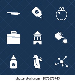 Premium set with fill icons. Such as apple, health, white, food, nature, talcum, milk, bag, container, nutrition, chemistry, leaf, bottle, baby, toy, business, technology, healthy, talc, metal, powder