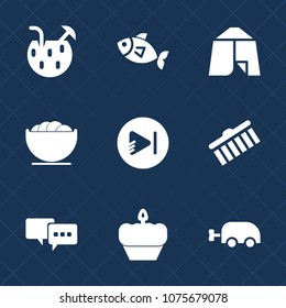 Premium set with fill icons. Such as seafood, bowl, ice, drink, tropical, adventure, bubble, dish, summer, sea, camp, fish, media, glass, sweet, travel, baby, video, brush, white, food, nature, music