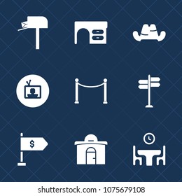 Premium set with fill icons. Such as top, tv, location, letter, home, building, hat, television, space, dinner, finance, fence, mailbox, money, work, technology, clothing, food, real, communication