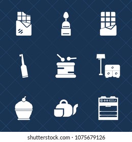Premium set with fill icons. Such as bar, oven, dark, sofa, dentist, home, bed, toothbrush, instrument, doughnut, sweet, brown, table, sound, hygiene, musical, cupcake, saxophone, japanese, pie, drum
