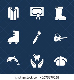 Premium set with fill icons. Such as coat, template, animal, boot, dental, seafood, fashion, musical, healthy, dentist, clothing, white, certificate, clothes, skating, health, wear, guitar, salmon