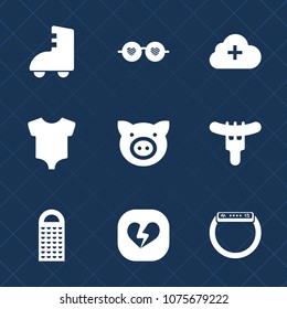 Premium set with fill icons. Such as skate, style, food, glasses, boho, skating, add, gadget, love, cloud, internet, kid, piglet, clothes, sausage, hotdog, sunglasses, baby, web, pork, heart, dinner