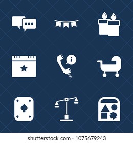 Premium set with fill icons. Such as call, balance, decoration, center, judge, colorful, justice, party, flag, contact, light, law, candlelight, wax, background, game, success, headset, bubble, dialog