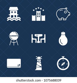 Premium set with fill icons. Such as power, chalk, financial, family, travel, north, economy, cooking, bed, barbecue, education, room, blank, bbq, houseboat, table, blackboard, compass, cash, vessel