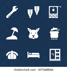 Premium set with fill icons. Such as island, tool, old, dinner, sea, salmon, spanner, food, screwdriver, animal, home, bucket, stone, rabbit, flipper, bed, summer, cabinet, construction, interior, pot