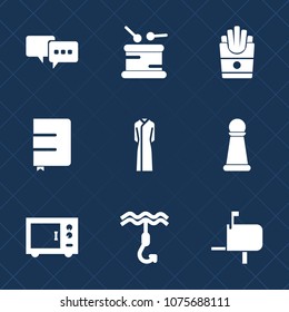 Premium set with fill icons. Such as hook, mailbox, chess, mail, talk, sound, musical, violin, speech, communication, music, fashion, page, lunch, box, instrument, dress, food, game, oven, potato, eat