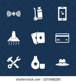 Premium set with fill icons. Such as japan, hood, communication, food, truck, display, poker, card, texas, fashion, accessory, sheriff, plastic, cargo, wrench, suit, game, kitchen, box, play, tie, hat