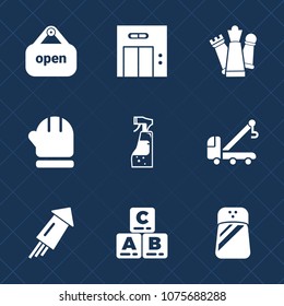 Premium set with fill icons. Such as vehicle, sign, food, seasoning, winter, firework, pepper, lift, modern, game, office, king, toy, warm, open, child, tow, event, salt, chess, store, strategy, truck
