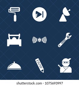 Premium set with fill icons. Such as transportation, roller, restaurant, clothing, play, sign, japan, internet, web, pencil, media, bow, music, roll, weapon, fashion, radio, repair, signal, wrench