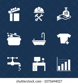 Premium set with fill icons. Such as food, table, data, holiday, money, dollar, helmet, ribbon, toilet, clothes, construction, hand, office, water, white, site, cook, bow, male, finance, bag, faucet