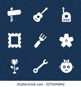 Premium set with fill icons. Such as sad, cherry, kid, guitar, restaurant, blossom, communication, business, floral, spring, fun, child, cute, white, concert, flower, picture, arrow, baby, knife, road
