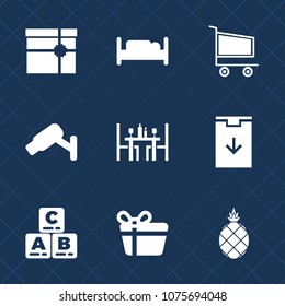 Premium set with fill icons. Such as ribbon, fresh, furniture, play, white, bow, market, kid, interior, present, purchase, shop, toy, safety, sign, gift, double, pineapple, food, childhood, house, box