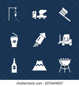 Premium set with fill icons. Such as pharmacy, construction, crater, hospital, medical, landscape, barbecue, equipment, cargo, firework, celebration, health, holiday, coffee, cooking, care, mixer, red