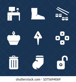 Premium set with fill icons. Such as garbage, fashion, sweet, recycling, clothes, seafood, office, food, fun, wear, protection, winter, notebook, energy, socks, game, boot, space, salmon, fish, japan