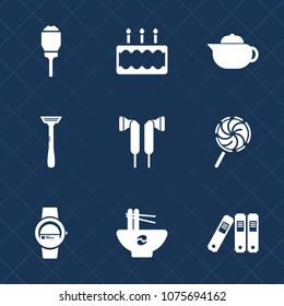 Premium set with fill icons. Such as food, file, bakery, meal, audio, electricity, gadget, dessert, breakfast, time, watch, hot, drink, sign, razor, lantern, sweet, pie, cake, lollipop, office, sugar