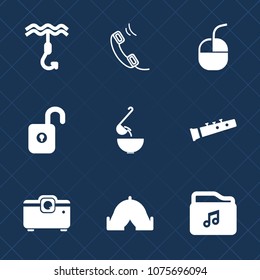 Premium set with fill icons. Such as equipment, technology, kitchen, meal, optical, spoon, device, key, metal, food, sound, safety, music, telephone, travel, fish, click, unlock, computer, outdoor