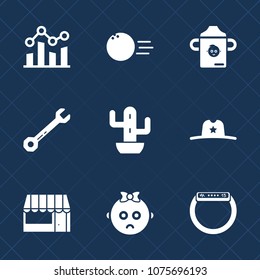 Premium set with fill icons. Such as trendline, child, texas, profit, sport, financial, plant, kid, nutrition, watch, milk, up, food, ball, graph, tool, sheriff, baby, cute, nature, west, hat, hammer