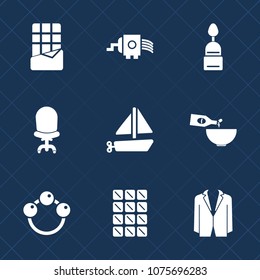 Premium set with fill icons. Such as bakery, object, grate, baby, home, ship, boat, chocolate, cake, interior, rattle, chair, furniture, wine, travel, meat, cupcake, muffin, kitchen, cookie, comfort
