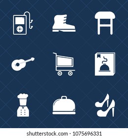 Premium set with fill icons. Such as beauty, foot, modern, furniture, room, play, guitar, chief, home, fashion, comfortable, music, menu, string, player, boot, button, sound, armchair, white, market