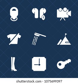 Premium set with fill icons. Such as clean, earphone, pin, wet, music, movie, light, time, map, marker, element, clothes, bath, bathroom, business, water, wash, wireless, sign, clock, cinema, key